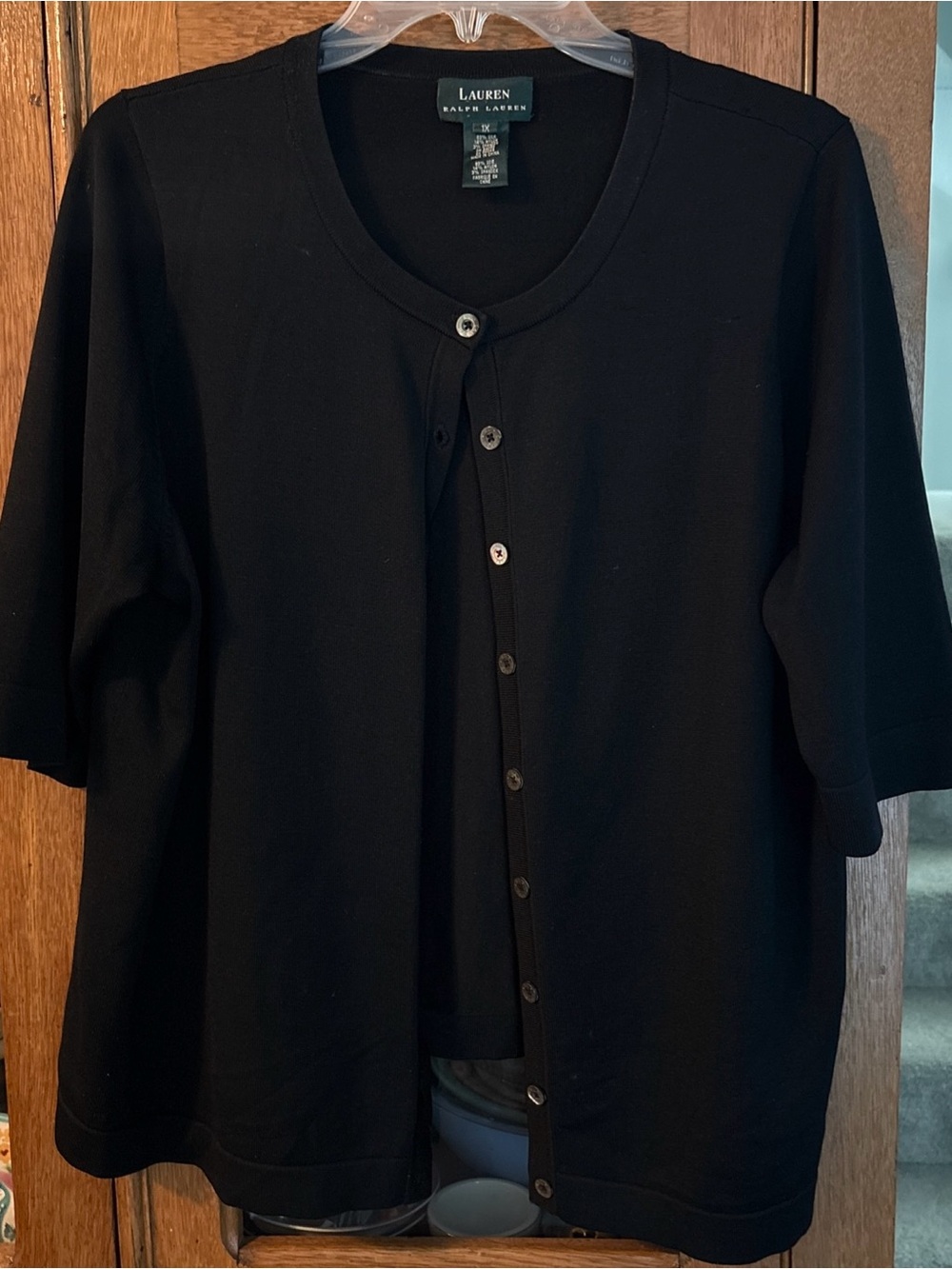 Lauren Ralph Lauren Black Short-Sleeve Button Cardigan Shirt